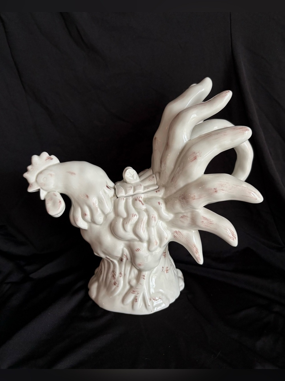 Rooster Teapot White Glazed Ceramic Chicken Farmhouse Rustic Cottagecore